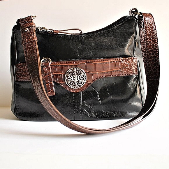 Giani Bernini Handbags - Giani Bernini Black/Brown Croc Trim Shoulder Bag